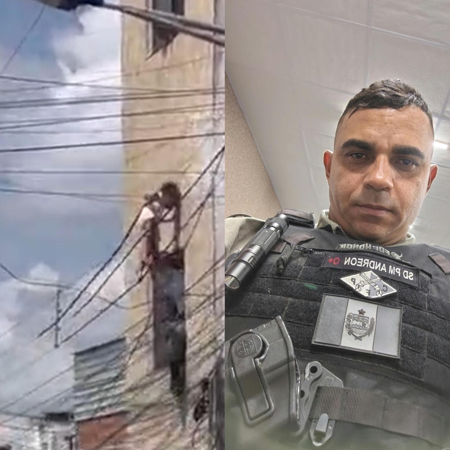 Policial militar salva criança presa em fiação elétrica após queda em Delmiro Gouveia